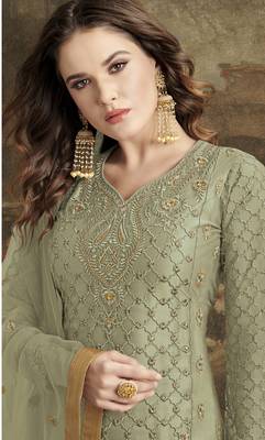 Olive embroidered net salwar 3