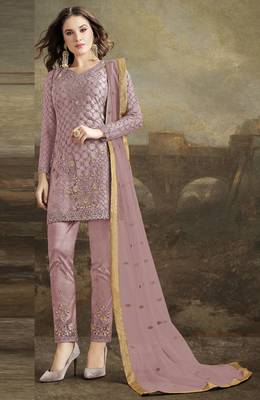 Light-wine embroidered net salwar 1