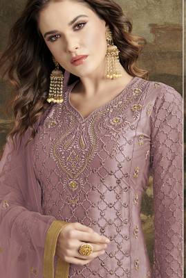 Light-wine embroidered net salwar 3