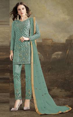Teal embroidered net salwar 1