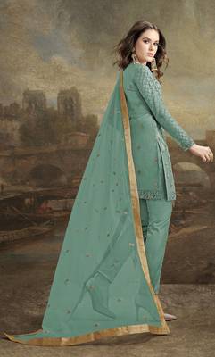 Teal embroidered net salwar 2