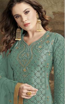 Teal embroidered net salwar 3