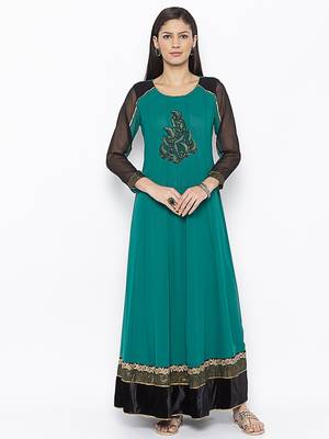 Green Embroidered Georgette Party Wear Kurti 1