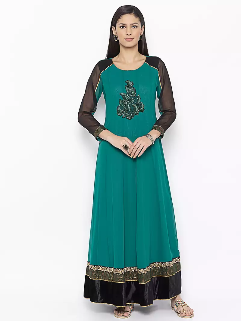 Green Embroidered Georgette Party Wear Kurtis