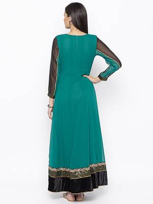 Green Embroidered Georgette Party Wear Kurti 4