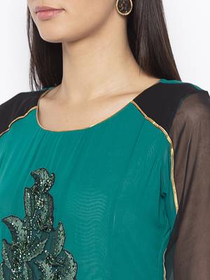 Green Embroidered Georgette Party Wear Kurti 5