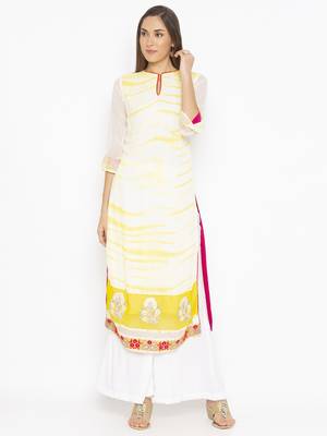 Off White Embroidered Georgette Party Wear Kurti 2