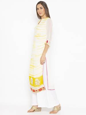 Off White Embroidered Georgette Party Wear Kurti 3