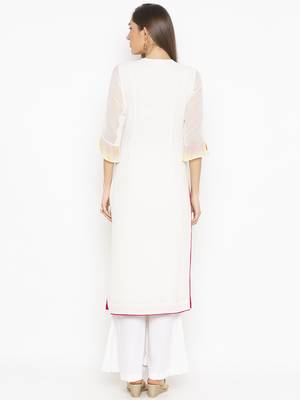 Off White Embroidered Georgette Party Wear Kurti 4