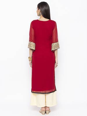 Maroon Embroidered Georgette Party Wear Kurti 4