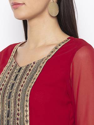 Maroon Embroidered Georgette Party Wear Kurti 5