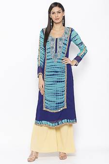 Blue Embroidered Georgette Party Wear Kurti