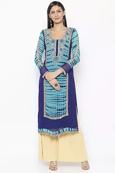 Blue Embroidered Georgette Party Wear Kurti