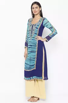 Blue Embroidered Georgette Party Wear Kurti