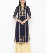 Dark Blue Embroidered Georgette Party Wear Kurti