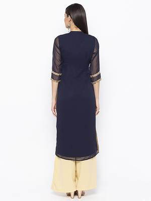 Dark Blue Embroidered Georgette Party Wear Kurti 4