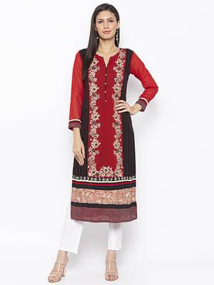 Red Embroidered Georgette Party Wear Kurti 1