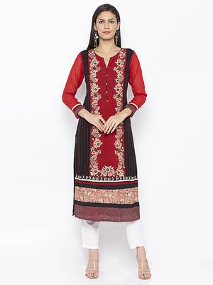 Red Embroidered Georgette Party Wear Kurti 2