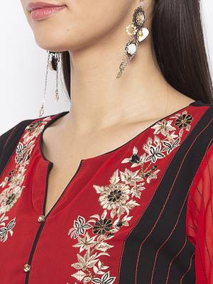 Red Embroidered Georgette Party Wear Kurti 5