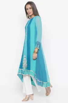 Light Blue Embroidered Georgette Party Wear Kurti