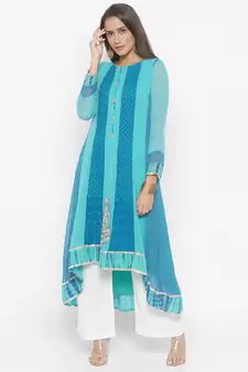 Light Blue Embroidered Georgette Party Wear Kurti