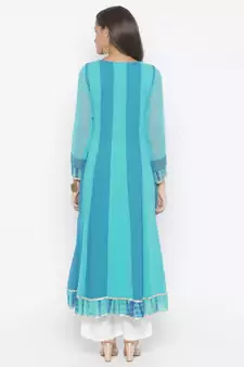 Light Blue Embroidered Georgette Party Wear Kurti