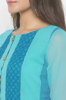 Light Blue Embroidered Georgette Party Wear Kurti