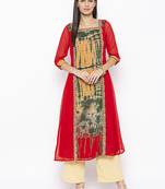 Red Embroidered Georgette Party Wear Kurti
