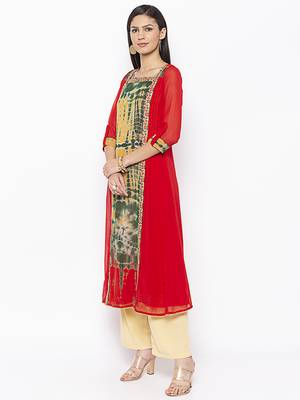Red Embroidered Georgette Party Wear Kurti 3