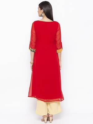 Red Embroidered Georgette Party Wear Kurti 4