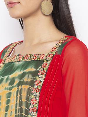 Red Embroidered Georgette Party Wear Kurti 5