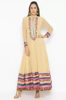 Beige Embroidered Georgette Party Wear Kurti