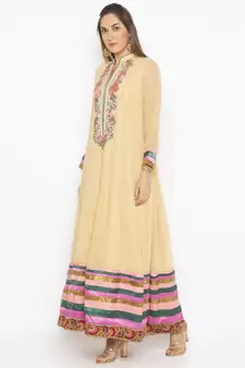 Beige Embroidered Georgette Party Wear Kurti