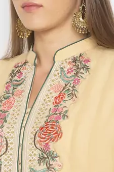 Beige Embroidered Georgette Party Wear Kurti