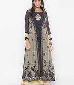 Beige Embroidered Net Party Wear Kurti