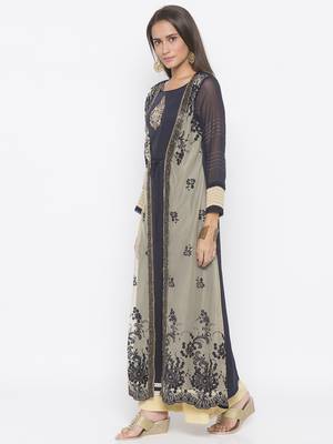 Beige Embroidered Net Party Wear Kurti 2
