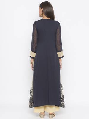 Beige Embroidered Net Party Wear Kurti 4