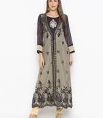 Beige Embroidered Net Party Wear Kurti
