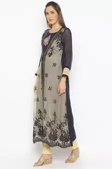 Beige Embroidered Net Party Wear Kurti