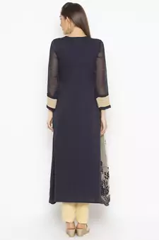 Beige Embroidered Net Party Wear Kurti