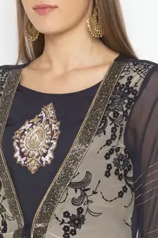 Beige Embroidered Net Party Wear Kurti