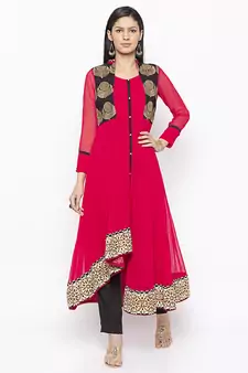 Coral Embroidered Georgette Party Wear Kurti