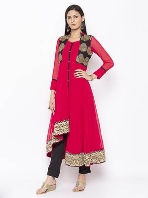 Coral Embroidered Georgette Party Wear Kurti 3