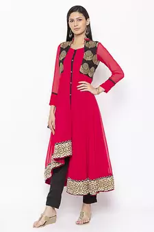 Coral Embroidered Georgette Party Wear Kurti