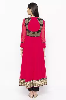 Coral Embroidered Georgette Party Wear Kurti