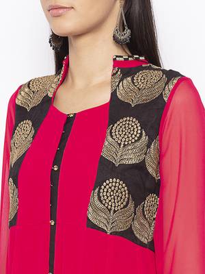 Coral Embroidered Georgette Party Wear Kurti 5