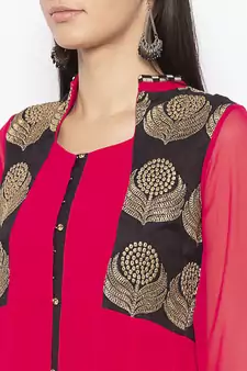 Coral Embroidered Georgette Party Wear Kurti