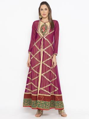 Purple Embroidered Georgette Party Wear Kurti 1