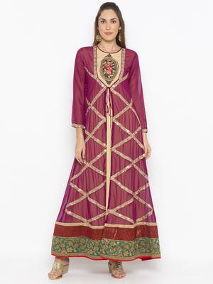 Purple Embroidered Georgette Party Wear Kurti 2