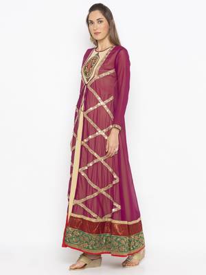 Purple Embroidered Georgette Party Wear Kurti 3